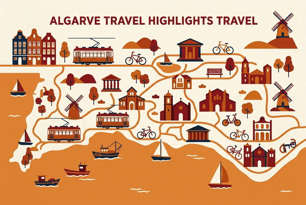 illustrated map of amsterdam highlights for Lagos, Silves e Portimão: Altre Città da Visitare in Algarve, spiagge di lagos